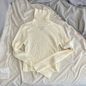 Cream Ribbed Turtleneck Sweater